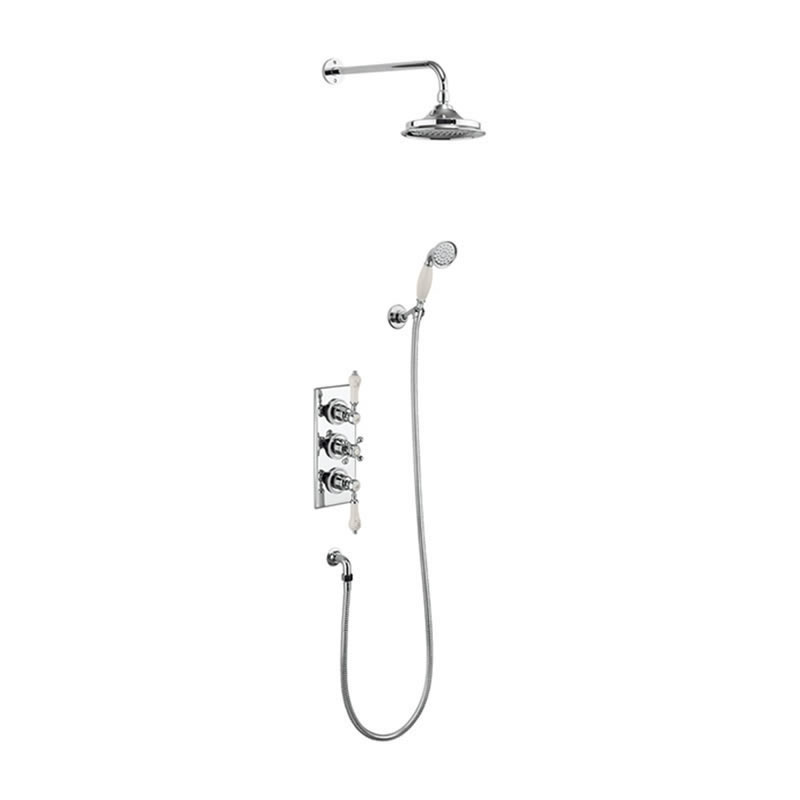 Trent Medici Thermostatic Two Outlet Concealed Shower Valve , Fixed Shower Arm, Handset & Holder with Hose with 6 inch rose